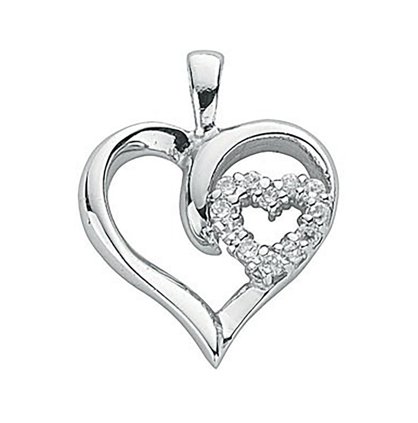 Silver Double Heart Cubic Zirconia Pendant