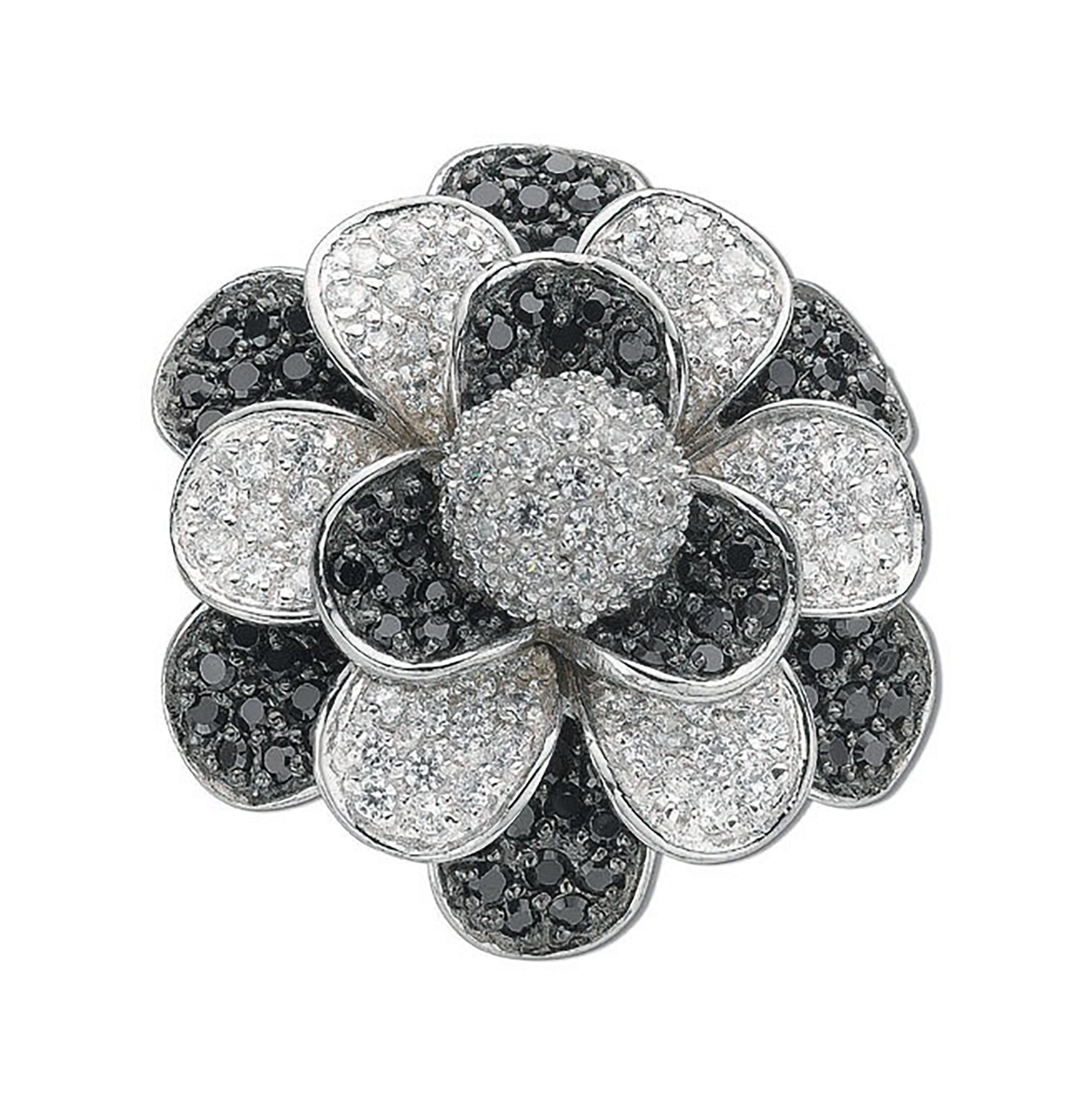 Silver Flower Black & White Cubic Zirconia Pendant
