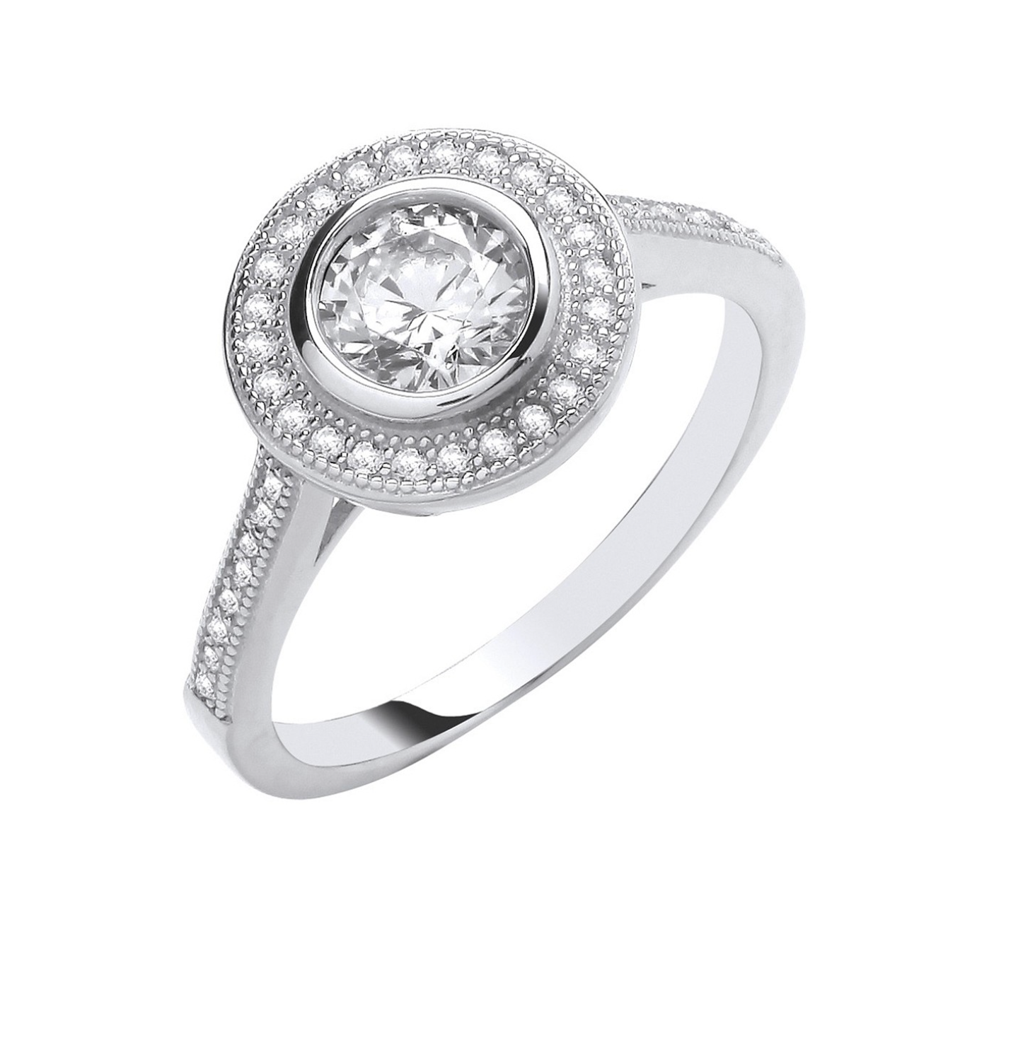 Silver Halo Rub-Over Cubic Zirconia Ring