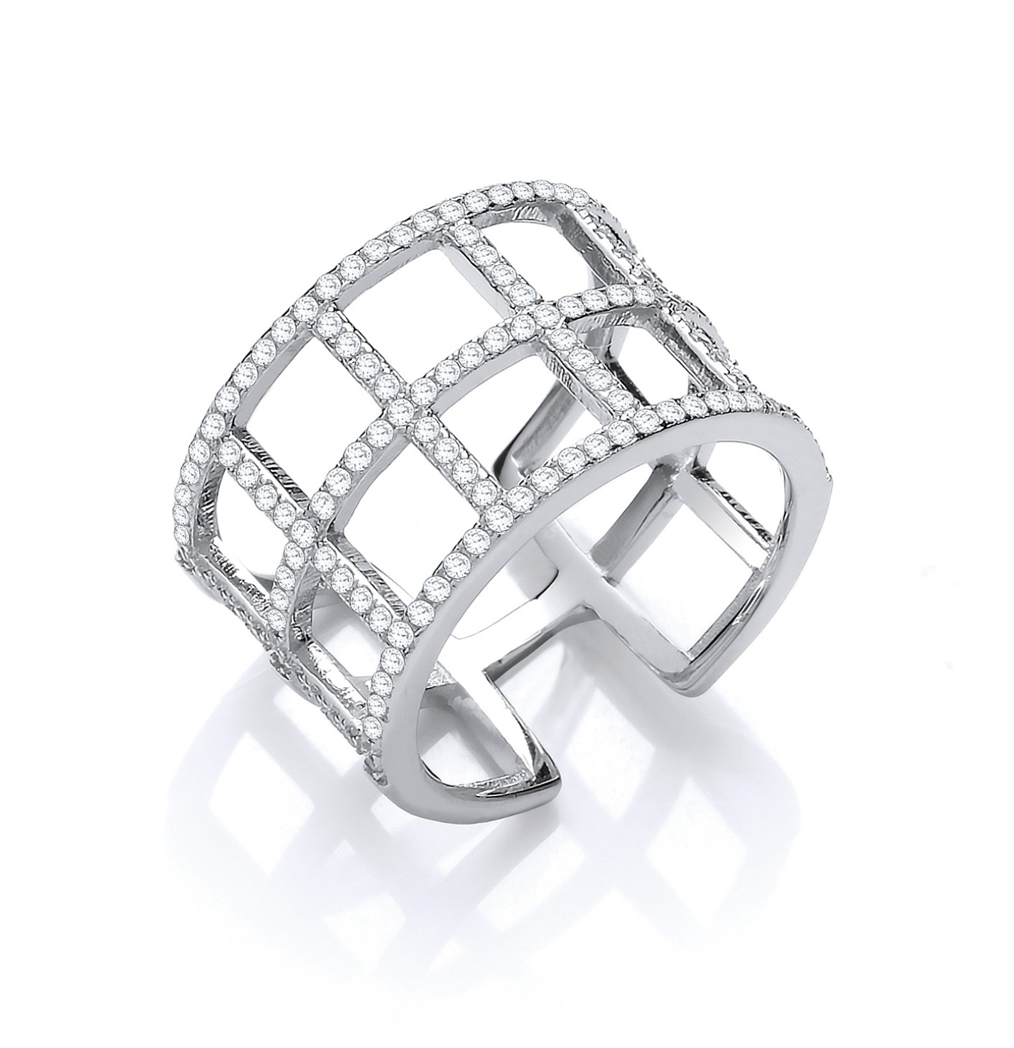 Silver Open Squared Cubic Zirconia Ring