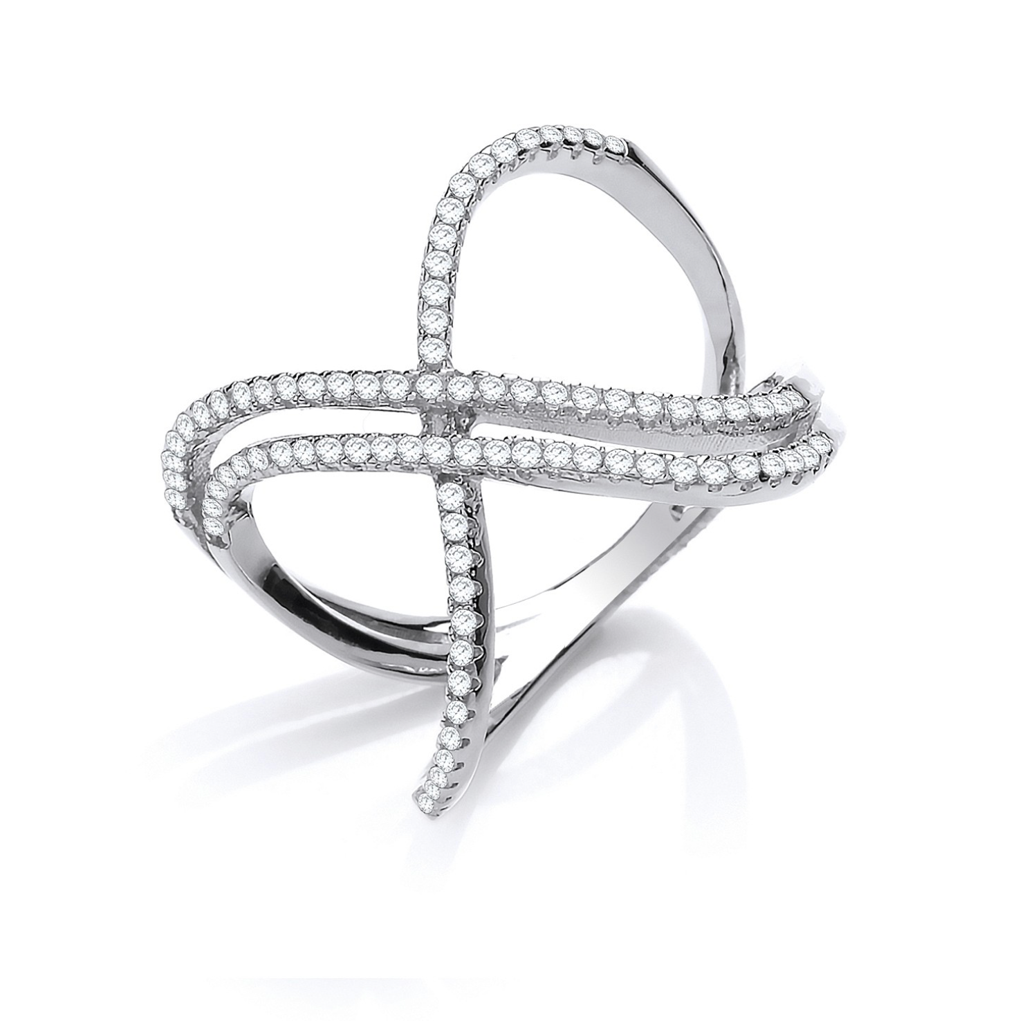 Silver Open Crossover Cubic Zirconia Ring