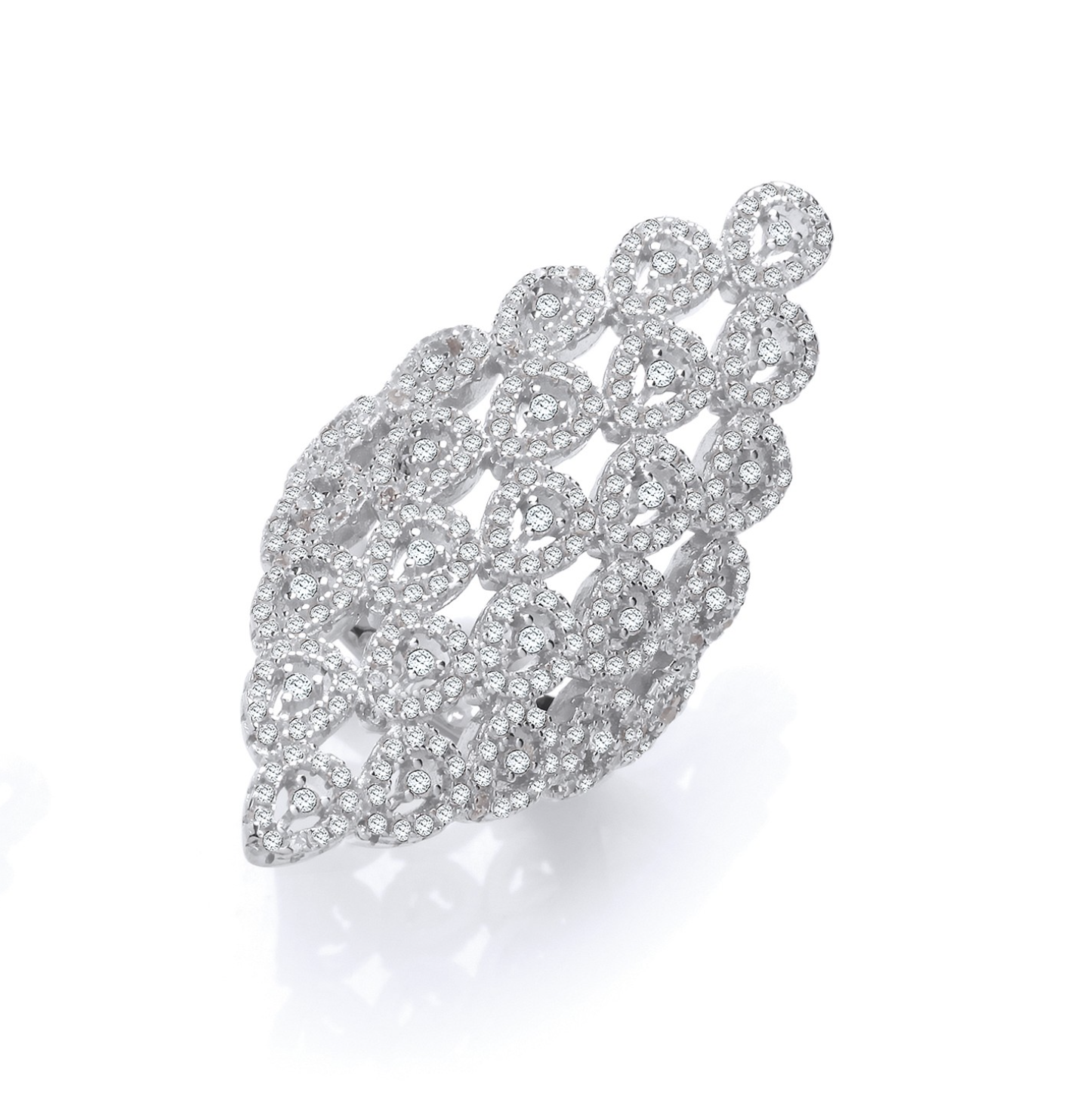 Anillo largo con circonita cúbica y diseño en forma de diamante en plata 925