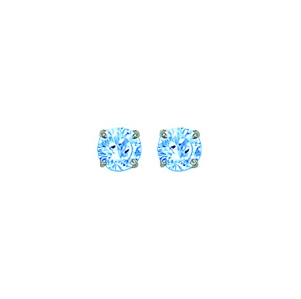 Silver Blue Cubic Zirconia Round Brilliant Stud Earrings