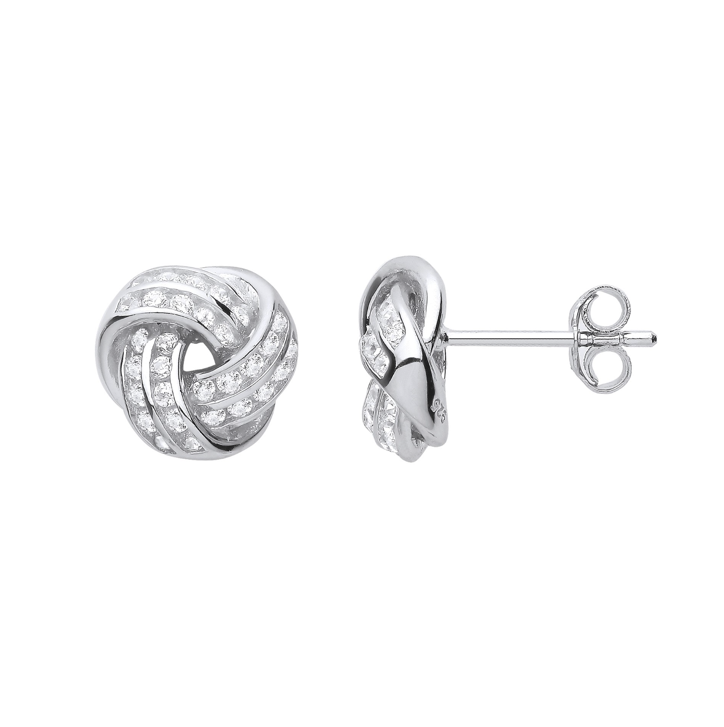 Silver Knot Stud Cubic Zirconia Earrings