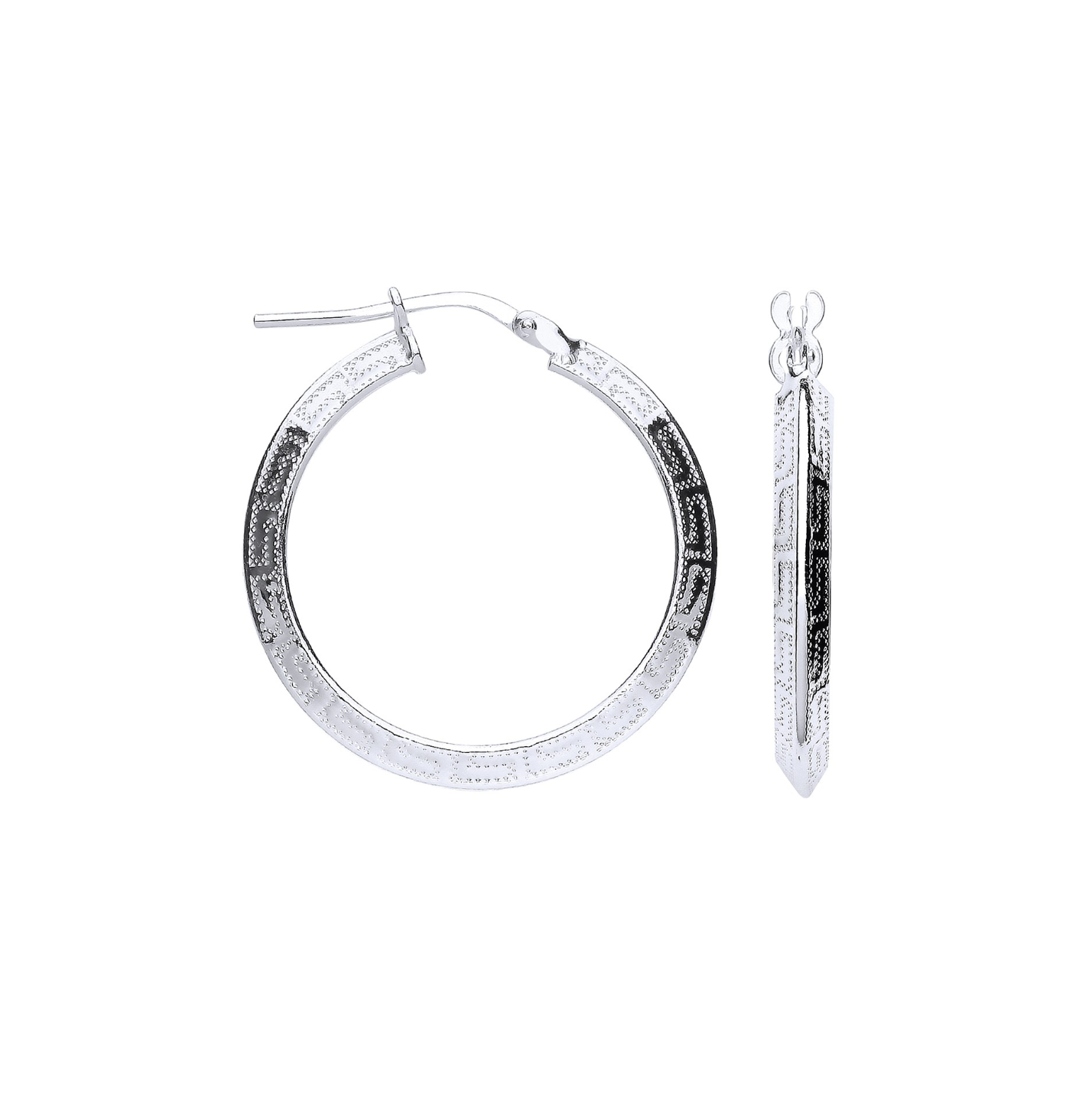 Silver Greek Key Hoop Hollow Earrings