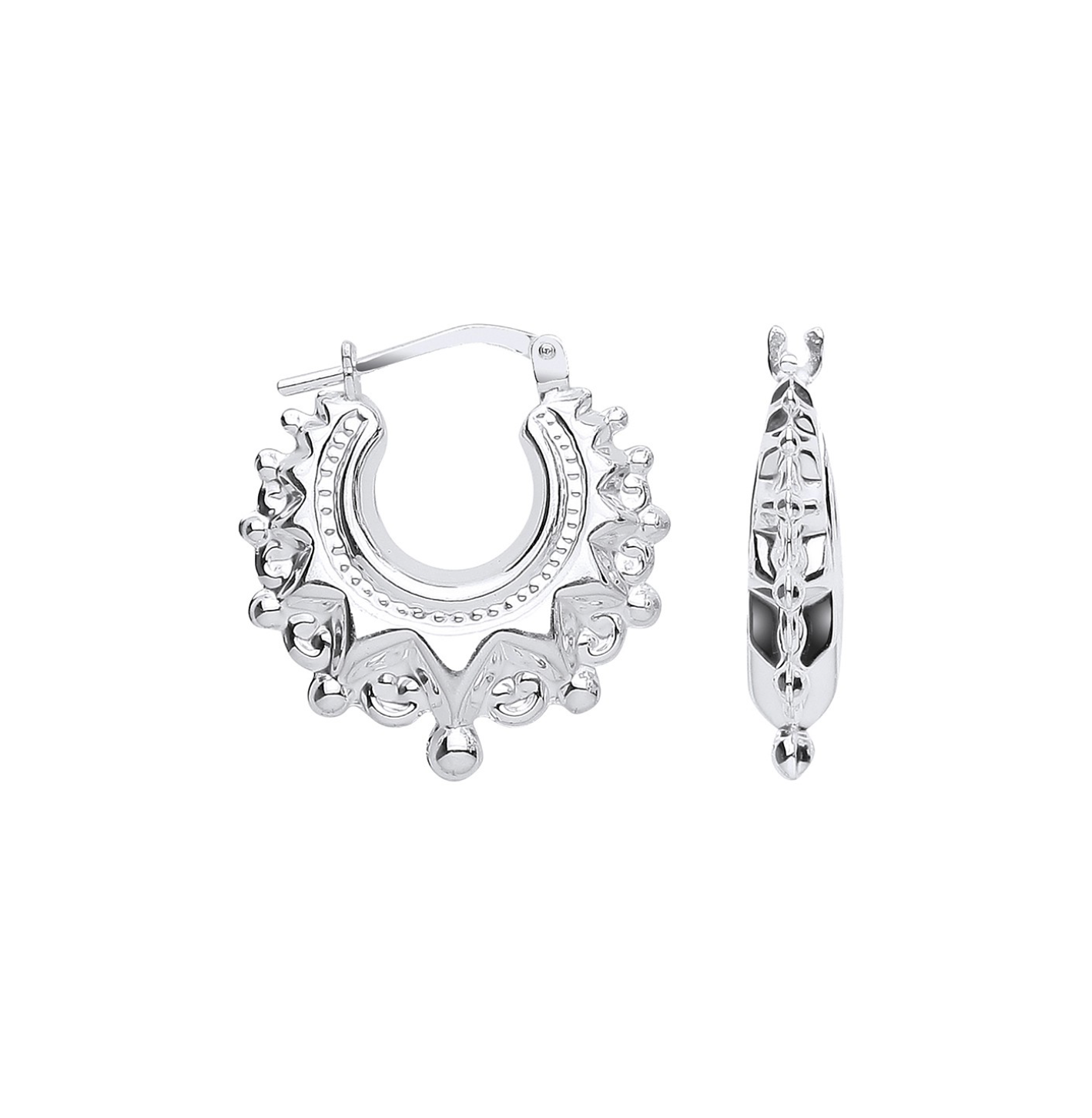 Silver Fancy Creole Earrings