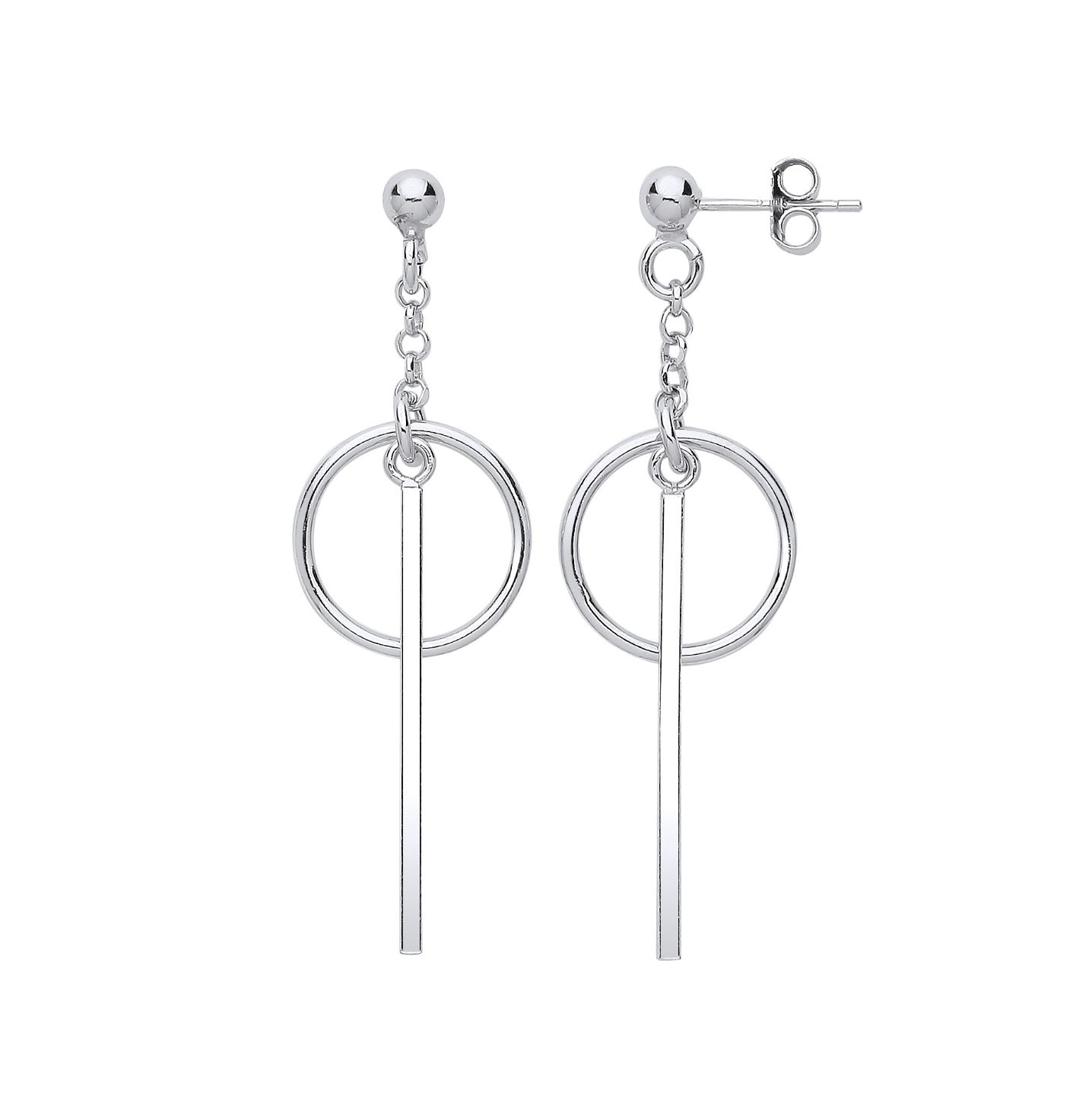 Silver Pin & Circle Drop Earrings