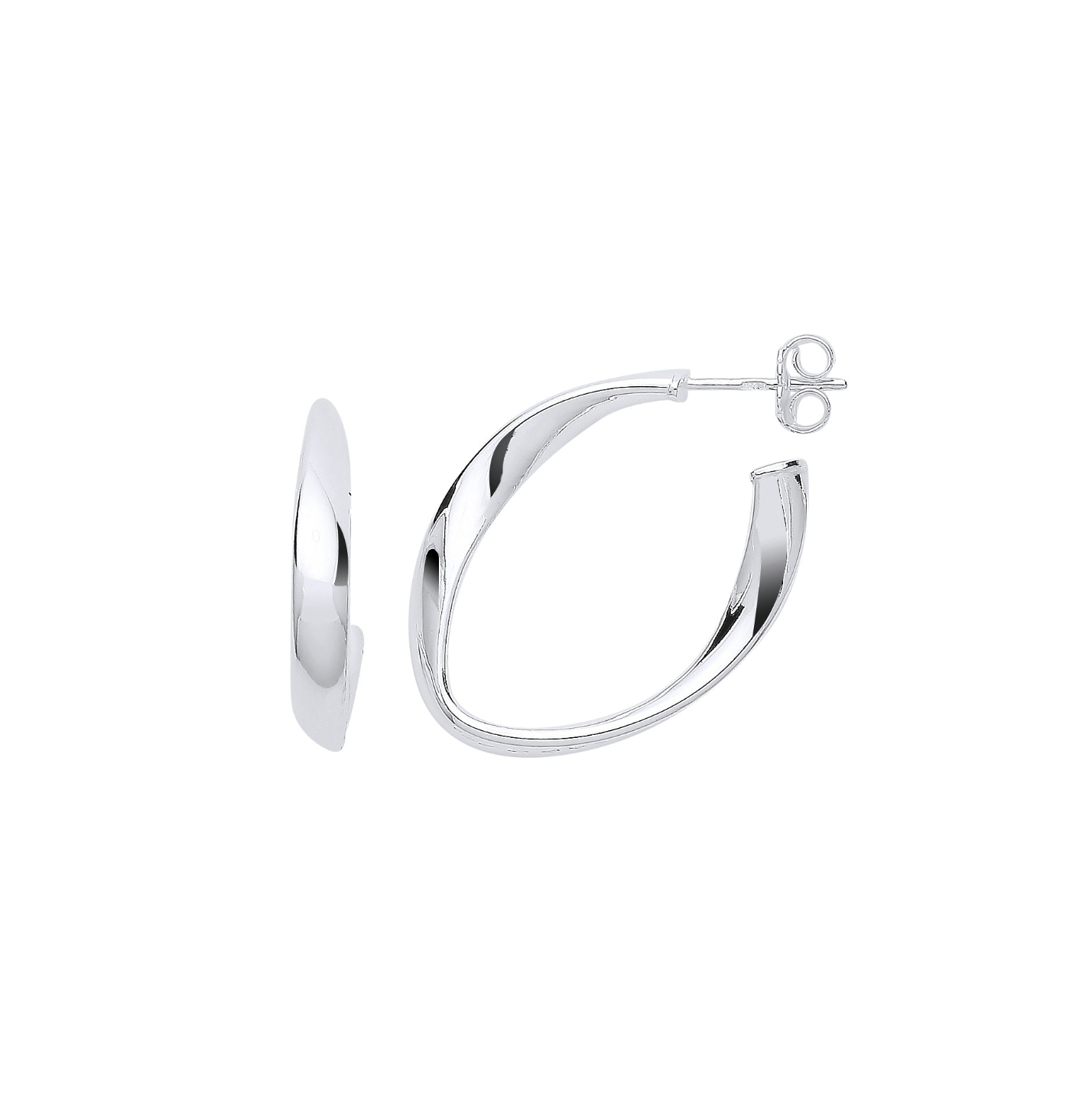 Silver Oval Twisted Hoop Earrings