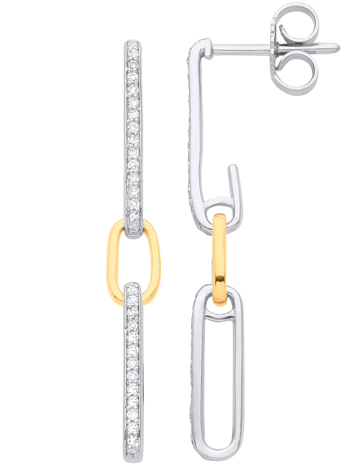 0.18ct Diamond Link Drop Earrings 9K White & Yellow Gold