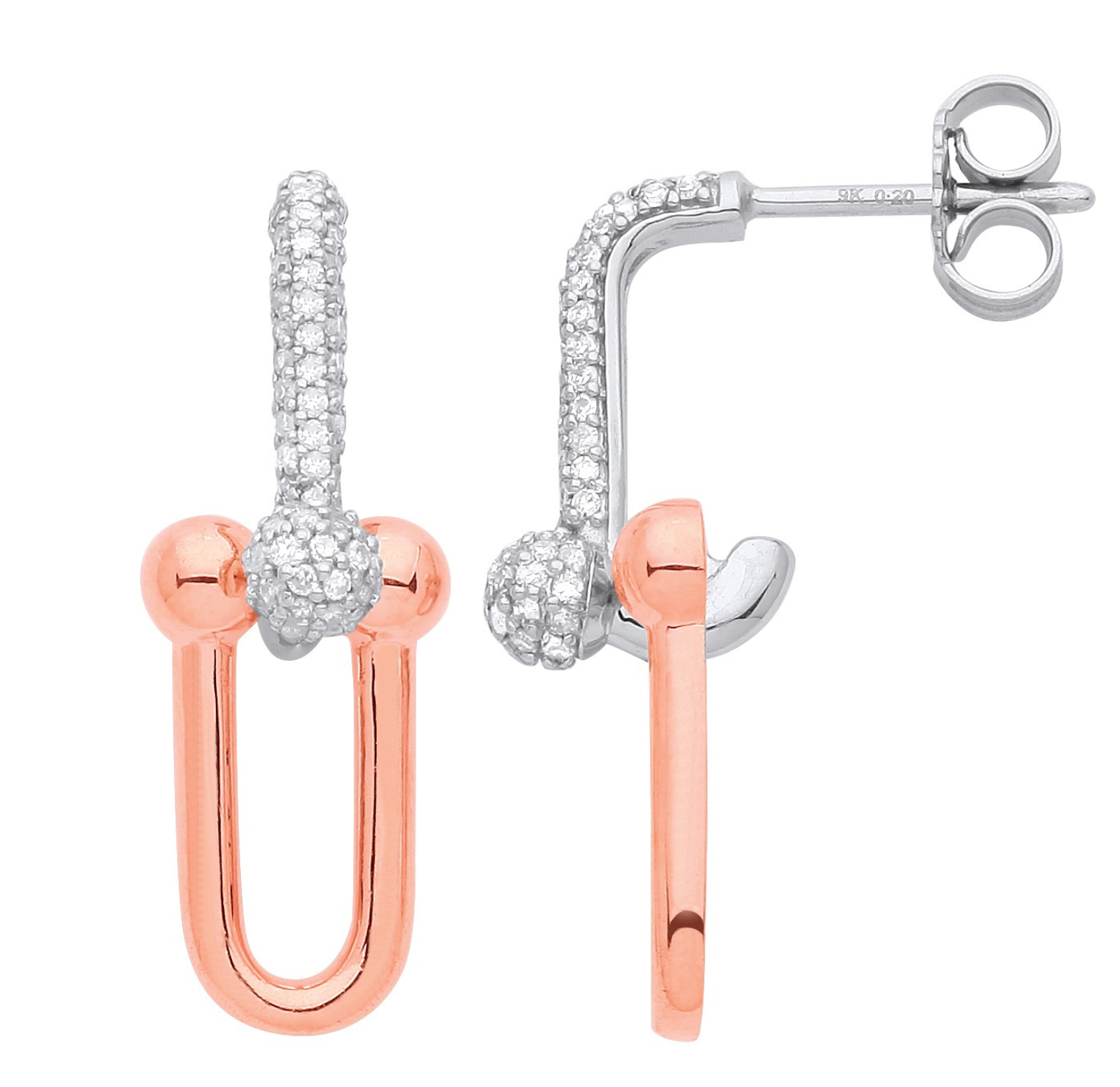 Drop Diamond 0.43CT Earrings 9K White and Rose Gold