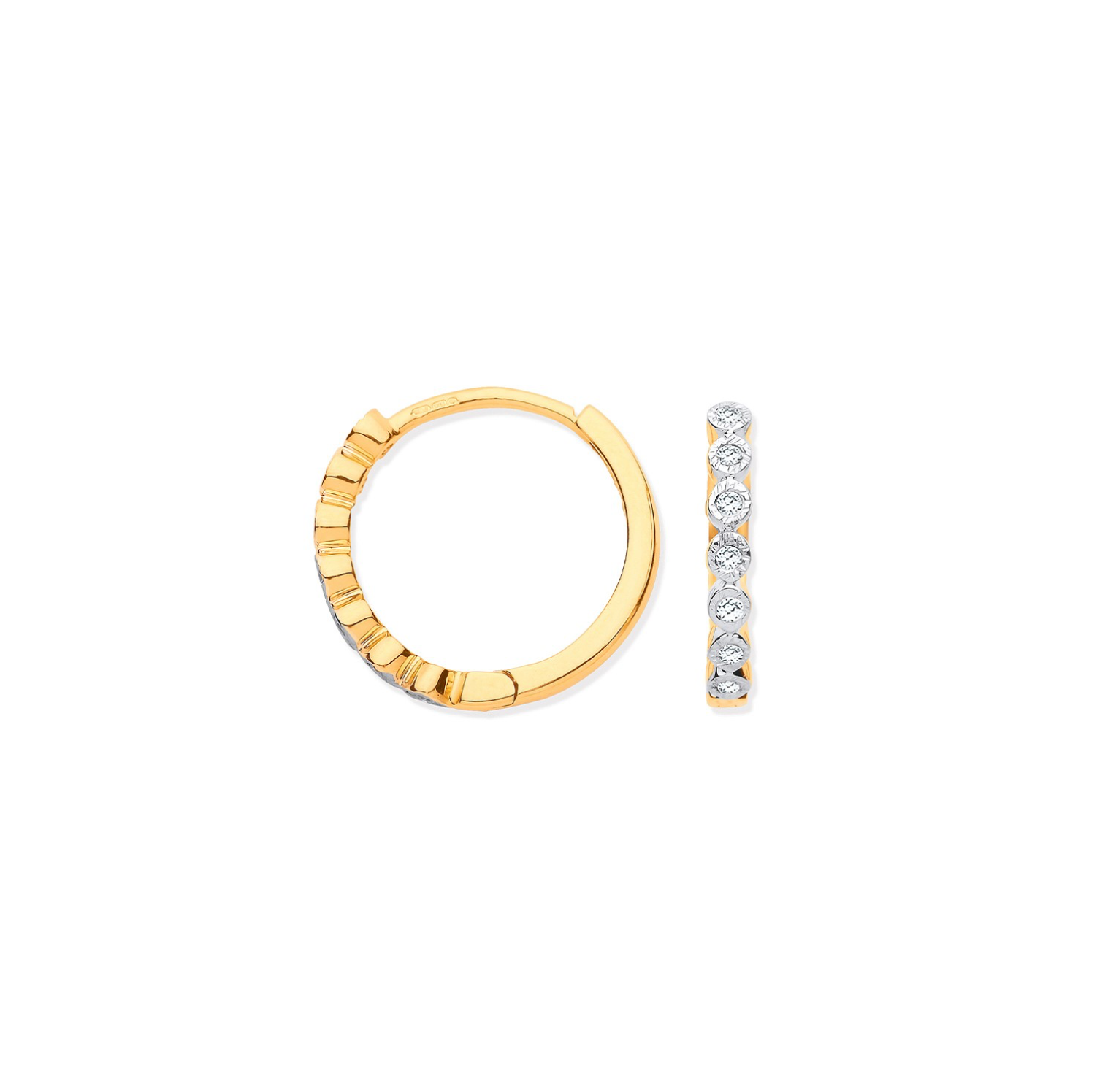 Round Diamond 0.10CT Hoop Earrings 9K Gold