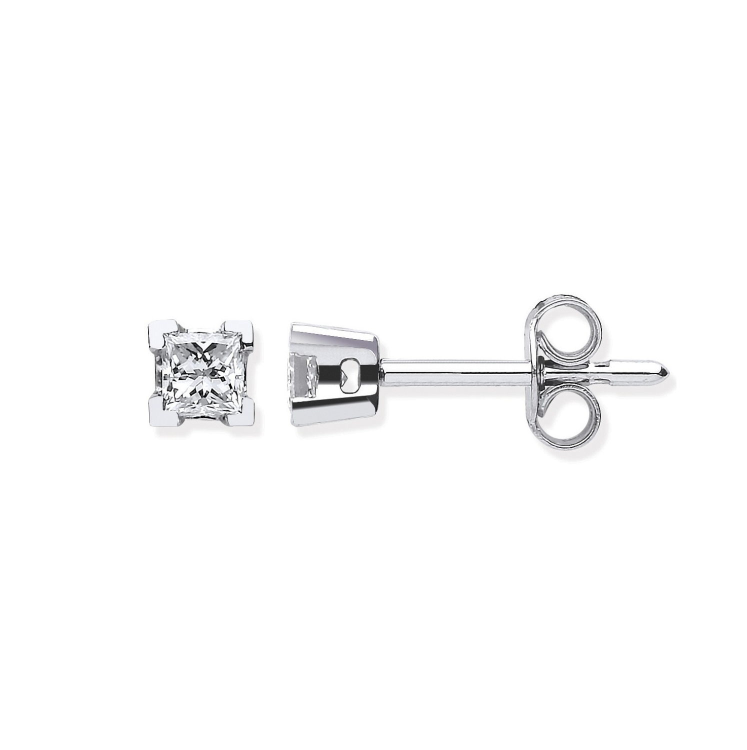 Claw Set Princess Cut Diamond Stud 0.30CT Earrings 18K White Gold