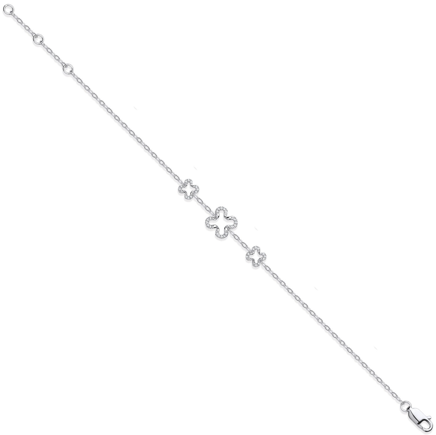 Four Leaf Clover Diamond 0.11CT Bracelet 9K White Gold