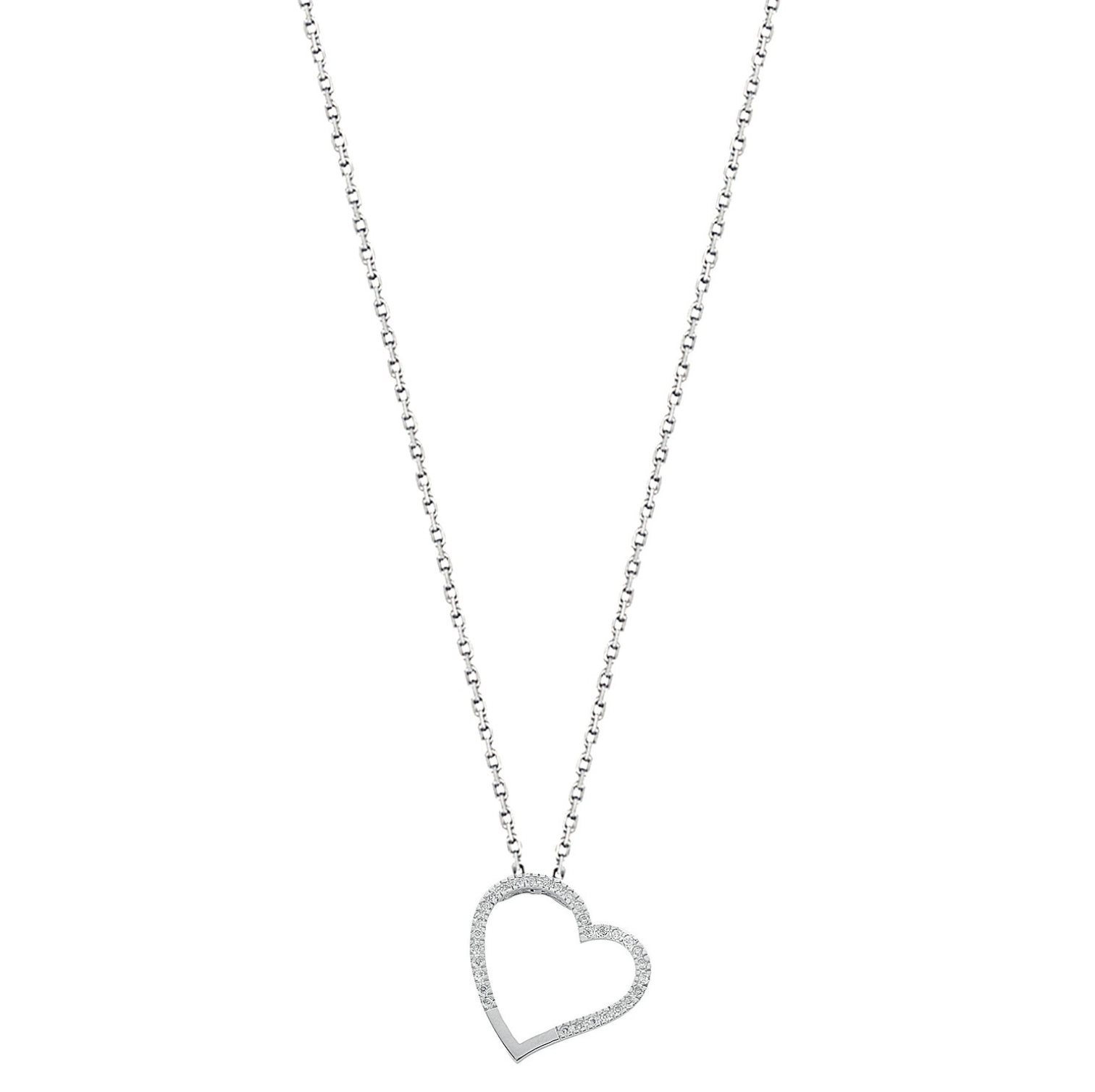 Diamond Heart Pendant 0.12CT Necklace 9K White Gold