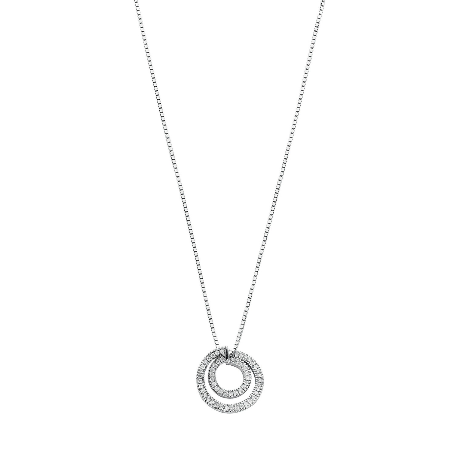 Double Diamond Circle Pendant 0.31CT Necklace 9K White Gold