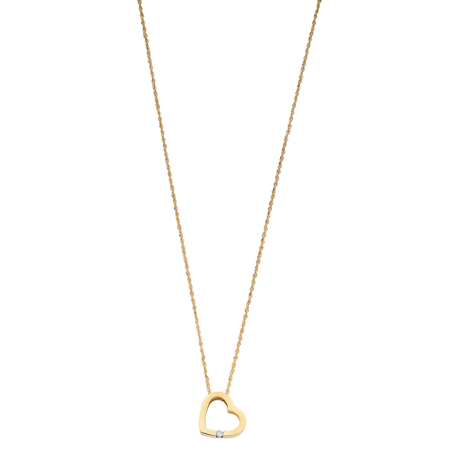 Diamond Heart Pendant 0.04CT Necklace 9K Yellow Gold