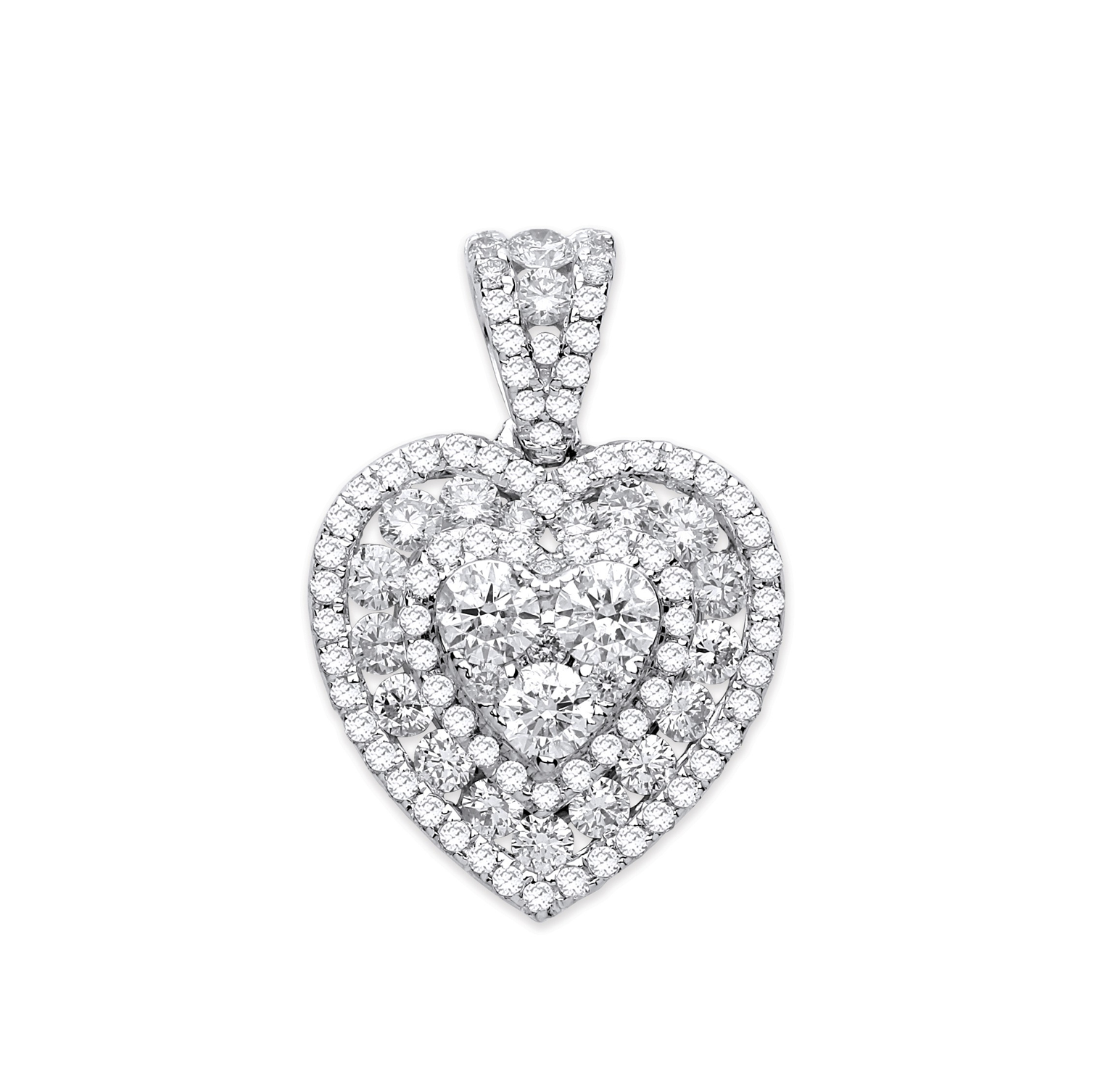 Heart Pave Diamond 1.35CT Pendant 18K White Gold