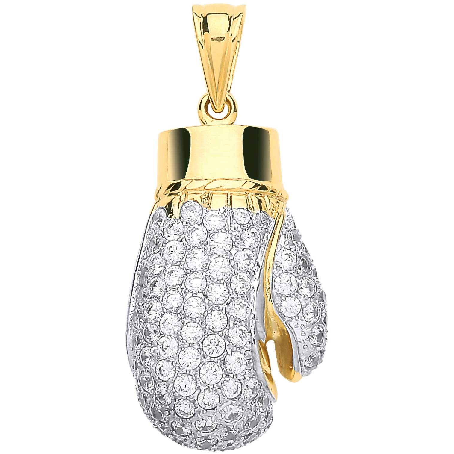 Large Boxing Cubic Zirconia Glove Pendant Hollow 9K Yellow Gold