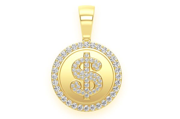 1.00ct Diamond Dollar Sign Medallion Pendant 14K Solid Gold