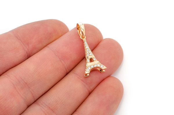 0.33ct Diamond French Eiffel Tower Pendant 14K Solid Gold