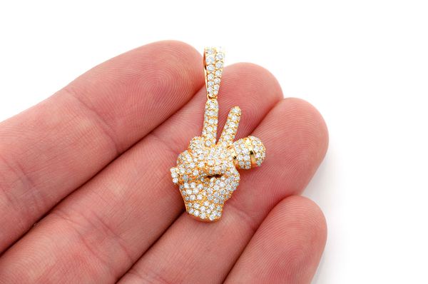 2.65ct Diamond Peace Sign Microphone Pendant 14K Solid Gold