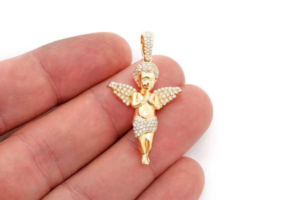 0.50ct Diamond Praying Angel Pendant 14K Solid Gold