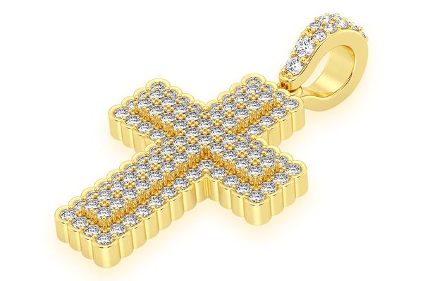 Pendentif diamant demi-lunette croix 0,75 ct en or massif 14 carats