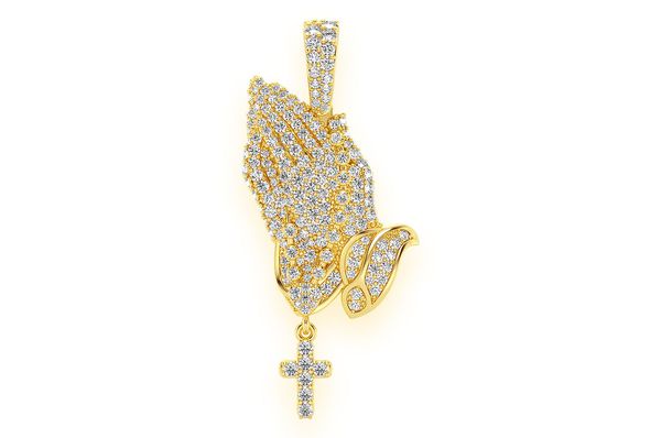 1.50ct Diamond Rosary Prayer Hands Pendant 14K Solid Gold