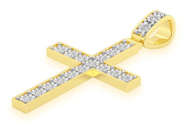 Pendentif diamant croix serti miracle 0,75 ct en or massif 14 carats
