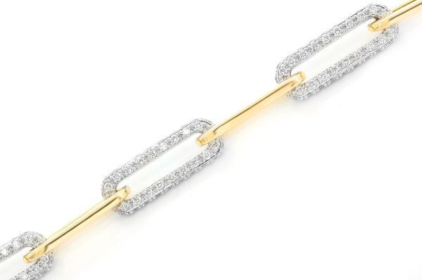 Bracelet à maillons Rolo allongés en diamant de 3,25 ct en or massif 14 carats