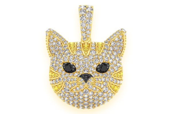 Pendentif diamant visage de chat 1,90 ct en or massif 14 carats