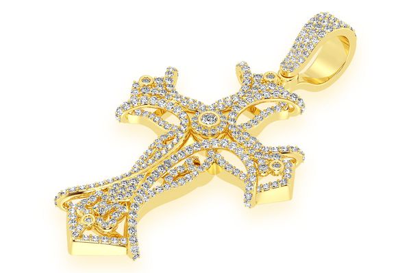 3.00ct Diamond Filigree Bezel Cross Pendant 14K Solid Gold