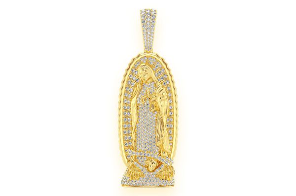 3.20ct Diamond Virgin Of Guadalupe Statue Pendant 14K Solid Gold