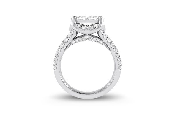 Bague de fiançailles entièrement naturelle avec diamants taille princesse Quad Halo 2,00 ct, or blanc 14 carats