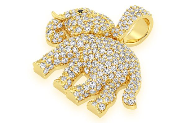 Pendentif diamant éléphant marchant 1,50 ct en or massif 14 carats