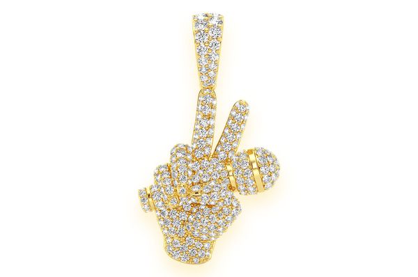 2.65ct Diamond Peace Sign Microphone Pendant 14K Solid Gold