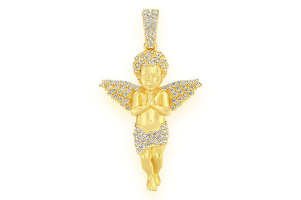 0.50ct Diamond Praying Angel Pendant 14K Solid Gold