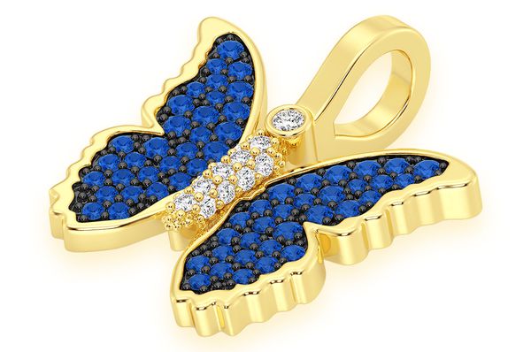 Pendentif saphir papillon et diamant 0,50 ct en or massif 14 carats