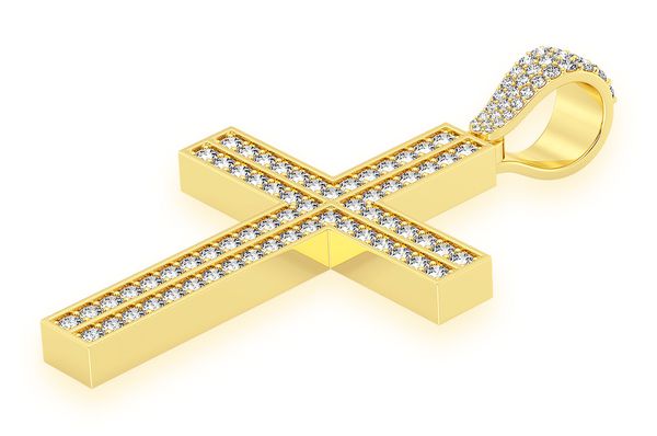 2.75ct Diamond Straight Accent Cross Pendant 14K Solid Gold