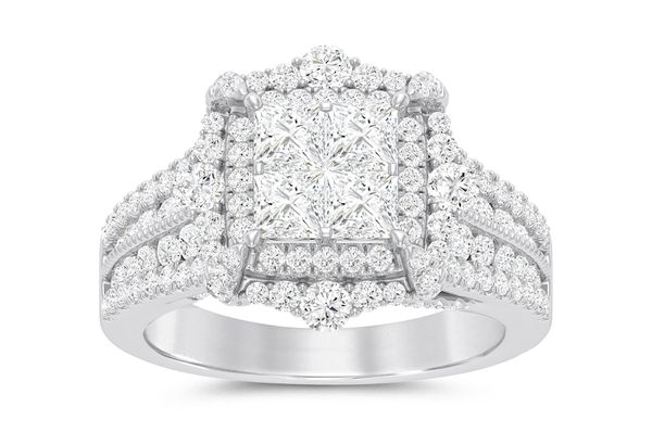 Bague de fiançailles entièrement naturelle en diamant de 2,50 ct à large bande carrée en or blanc 14 carats